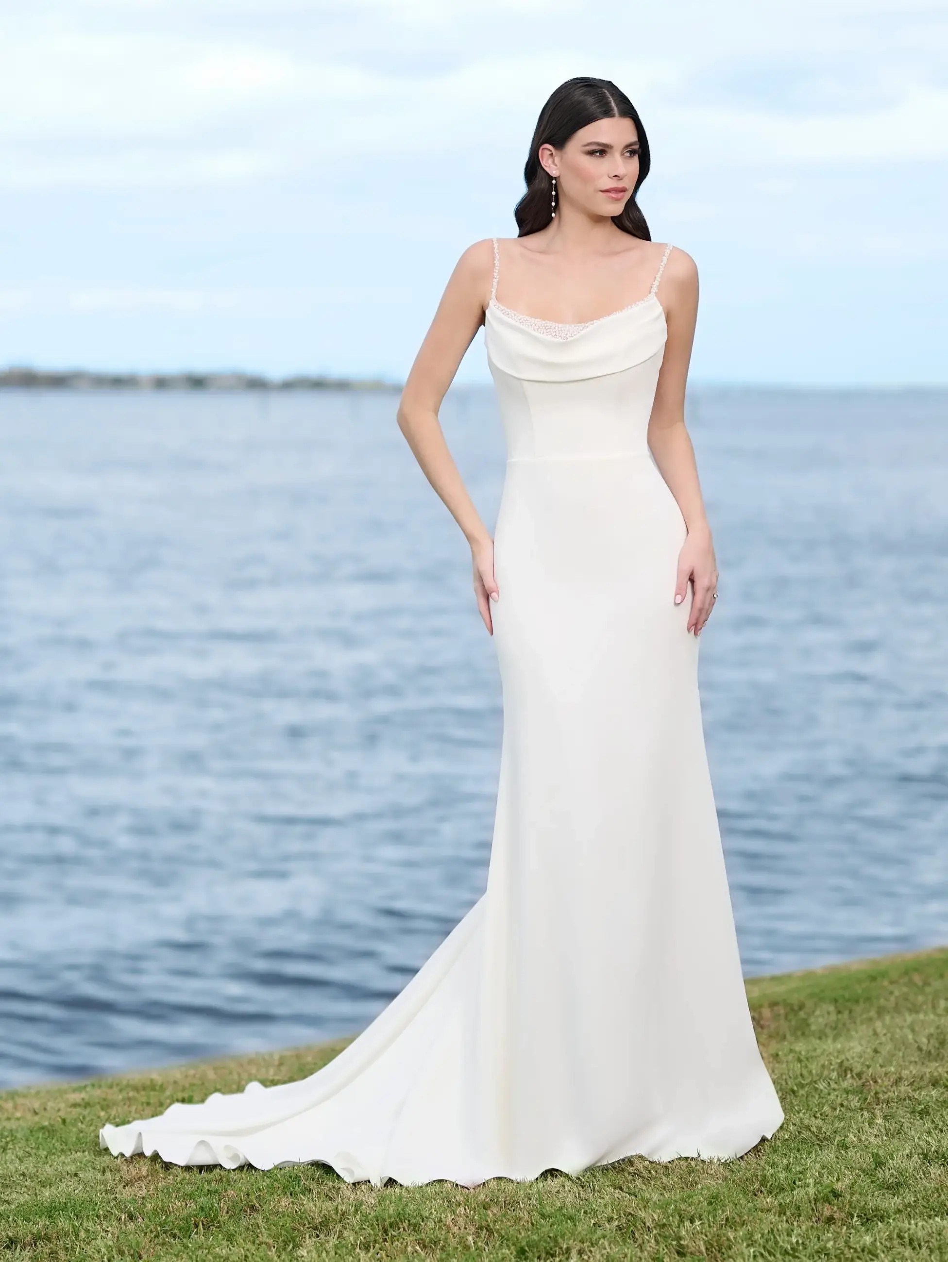 women wearing a simple wedding dress