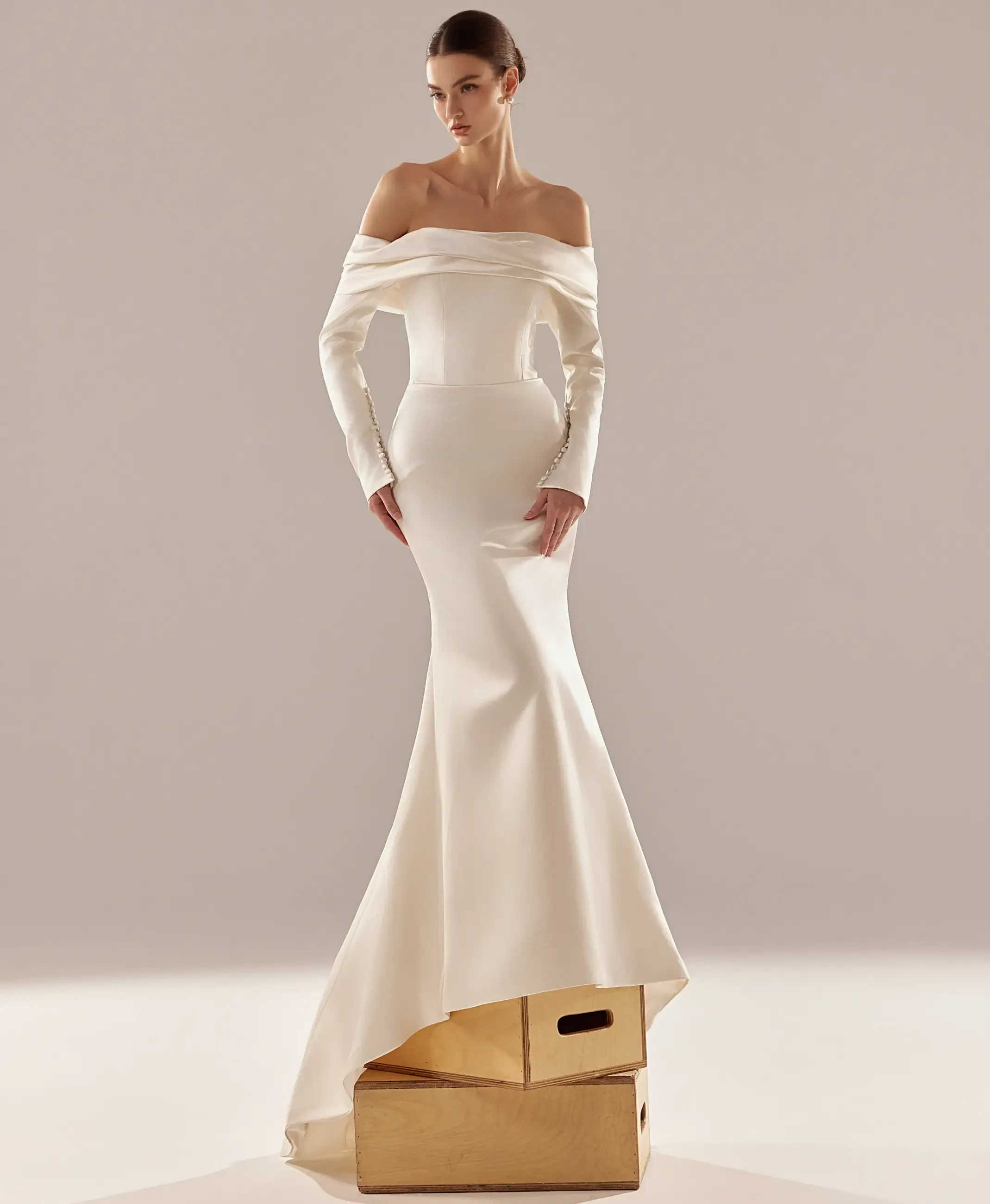 Model wearing Hikaru Bridal wedding dress, desktop banner