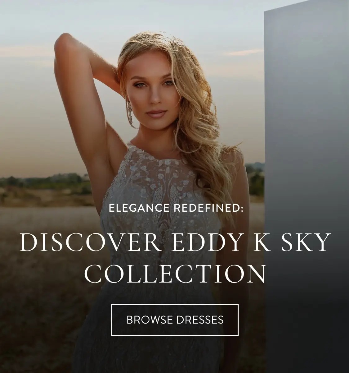 Women wearing a Eddy K sky bridal dress